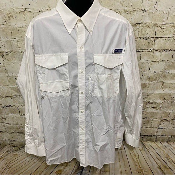 Columbia White Cotton PFG Breathable Button Up Shirt - Picture 1 of 6